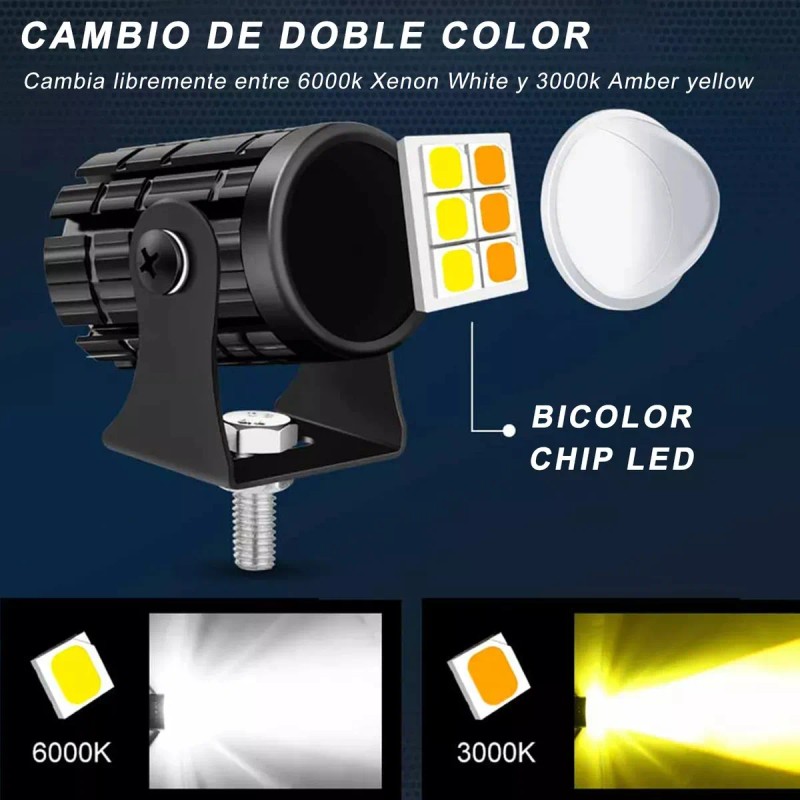3 Par Faros Luces Led Para Motos Auto Doble Color