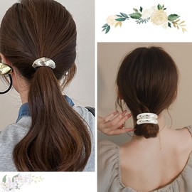 Metal Hair Tie Hair Cuff Gold Bow Ponytail Cuff Metal Hair Ties Geometric Elastic Hair Ties for Women Hair Accessories Ponytail Hair Ties for Thick Hair 4PCS (Silvery, One size)