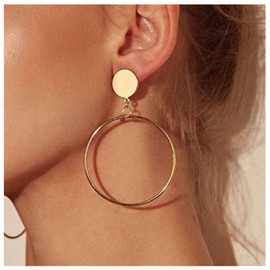 Aneneiceera Punk Exaggerated Circle Drop Earrings Large Circle Earrings Gold Circle Disc Stud Earrings Vintage Geometric Hoop Earrings Jewelry for Women