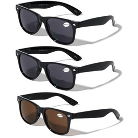 V.W.E. 3 Pairs Classic Comfortable Reading BIFOCAl Sunglasses - UV Protection Tinted Reader Glasses Men Women (2 Black 1 Brown, 1.25, x)