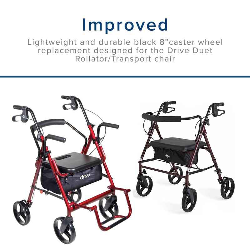 AlveyTech 8" Rear Caster Wheel for Drive Medical Duet Rollator/Transport