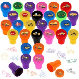Hxezoc 24 Pieces Construction Truck Print Stamp, Mini Colorful Self Inking Stamps Party Favors Assorted Stamp Set for Classroom Party Educational Learning Activities Supplies