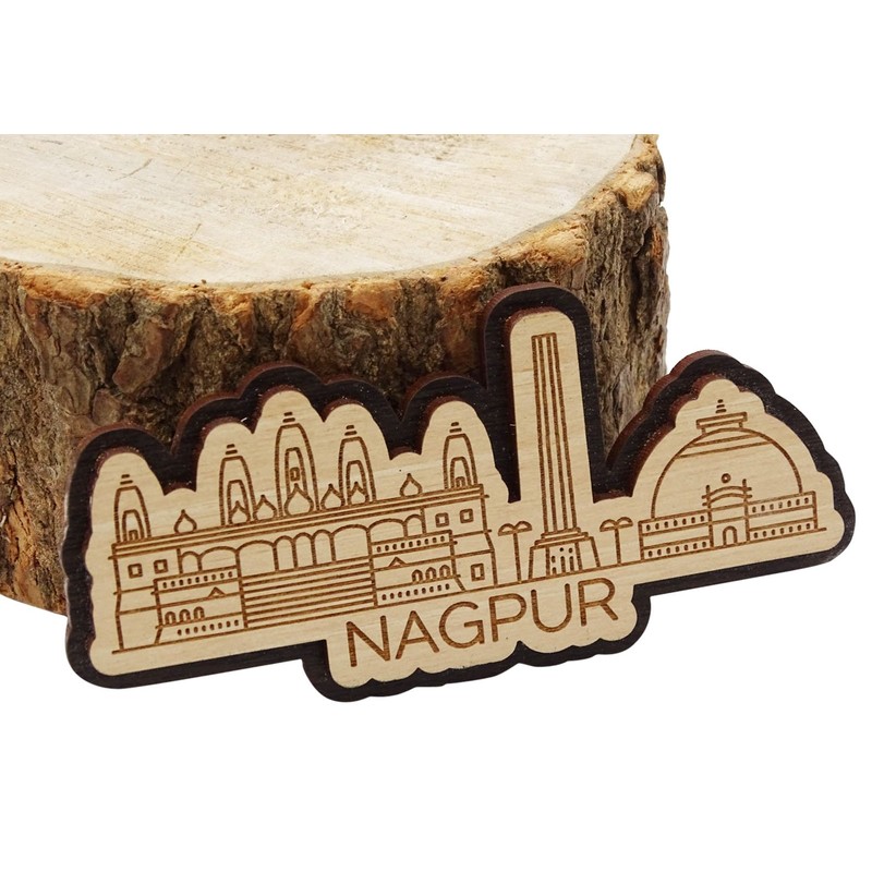 Printtoo Fridge Magnet Nagpur India Monuments Engraved Wooden Souvenir Home
