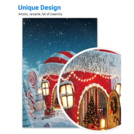 Funnytree 5x7ft Christmas Candy Cup House Photography Backdrop Snow Pine Tree Red and White Stripes Background Children Newborn Baby Portrait Photo Studio Photobooth Props