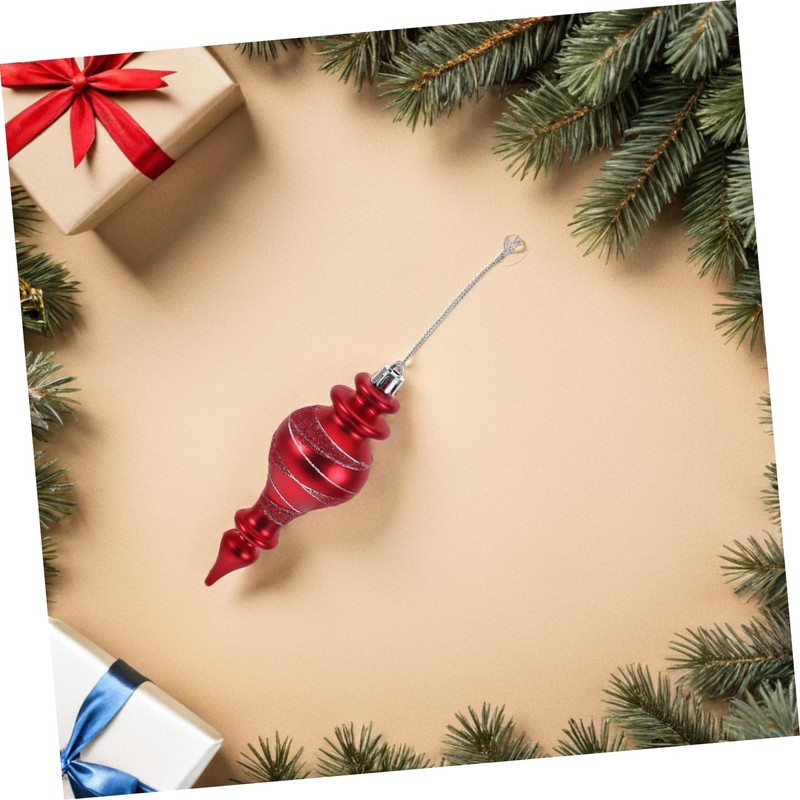 Sosoport 3pcs Red Christmas Bauble: Plastic Finial Ornaments with Long