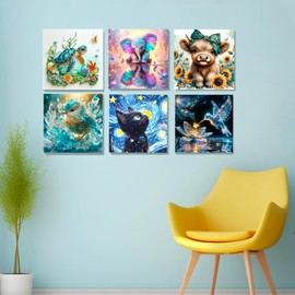 Muzagroo Art Animals Diamond Paintings Kits for Adults, Special-Shaped Diamond Art Kits for Beginners, Hand Crafts Sea Turtle Diamond Dot Kits Bird Gem Art 12x12 inches 6PCS (Animals)