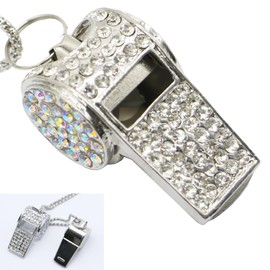 Draduo Metal Crystal Rhinestone Whistle with Keychain，Bling Loud Safety Whistle for Sports, Lifeguard, Teachers, Durable Coach Referee Training Accessories and Compact Emergency Whistle（Sliver）