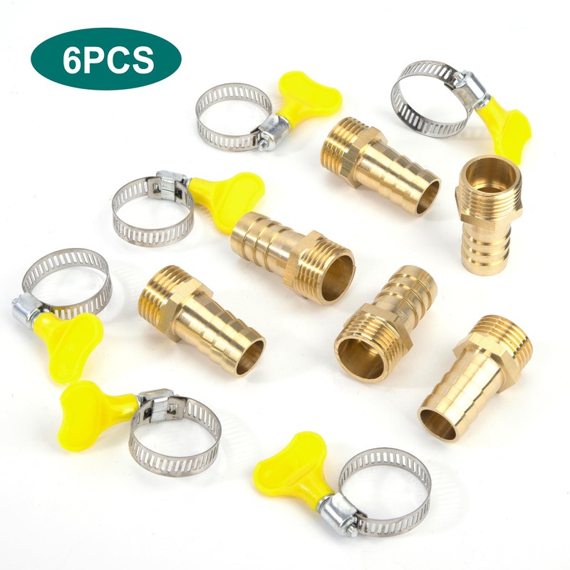 Brass Pipe Adapter, 6 Pieces 16 mm Barb x 3/4