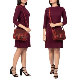 STILORD 'Violeta' Leather Shoulder Bag Women's Vintage Handbag Small Shoulder Bag Evening Bag Party Bag Leisure Bag Genuine Leather, Kara - Red, shoulder bag