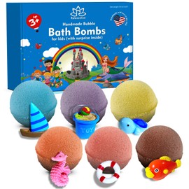 Bath Bombs for Kids Set with Surprise BEACH Toys Inside - Safe Ingredients for Sensitive Skin - Colorful Bubble Fizzies with Fun Toy Inside - Handmade in USA