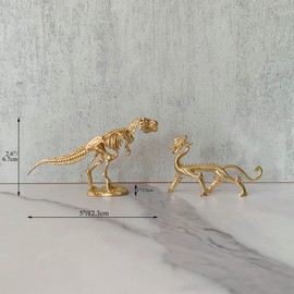 Tricune Gold Tyrannosaurus Rex - Escultura de esqueleto de metal sólido con adorno de animal para decoración del hogar, oficina, jardín, computadora