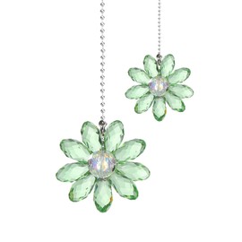 MECCANIXITY 2Pack Ceiling Fan Pull Chain, 24 Inch Decorative Ornaments Crystal Flower Pendant Pull Chain Extender for Ceiling Fans Light Lamp, Green