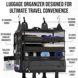 Voyaj Hanging Suitcase Organizer for Travel - Carry on Closet Suitcase, Hanging Luggage Organizers, Travel Organizer - Easily Fits Carry On Luggage for Wrinkle Free Packing, Black
