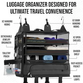 Voyaj Hanging Suitcase Organizer for Travel - Carry on Closet Suitcase, Hanging Luggage Organizers, Travel Organizer - Easily Fits Carry On Luggage for Wrinkle Free Packing, Black