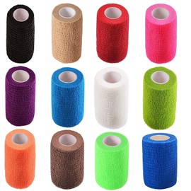 KISEER 12 Pack 3” x 5 Yards Self Adhesive Bandage Assorted Color Breathable Cohesive Bandage Wrap Rolls Elastic Self-Adherent Tape for Stretch Athletic, Sports, Wrist, Ankle,12 Count (Pack of 1)