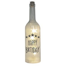 LED Bottle with Happy Birthday Stars, Grey, 29 cm, Bottle Light, Glitter Bottle, Light Bottle Lamp with Text Saying