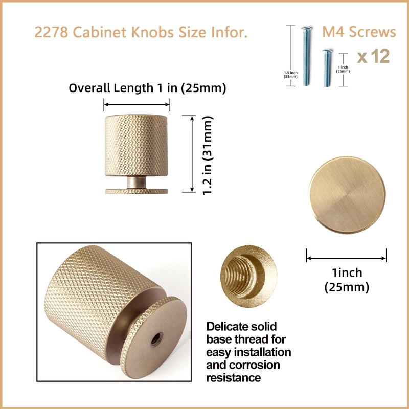 Goo-Ki 6 Pack Knurled Champagne Bronze Cabinet Knobs Champagne Gold