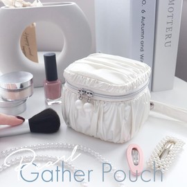 MOTTERU MOT-GPOUCH01-WH Gathered Mini Square Pouch Storage Cosmetic Gadget Pouch Travel White, white