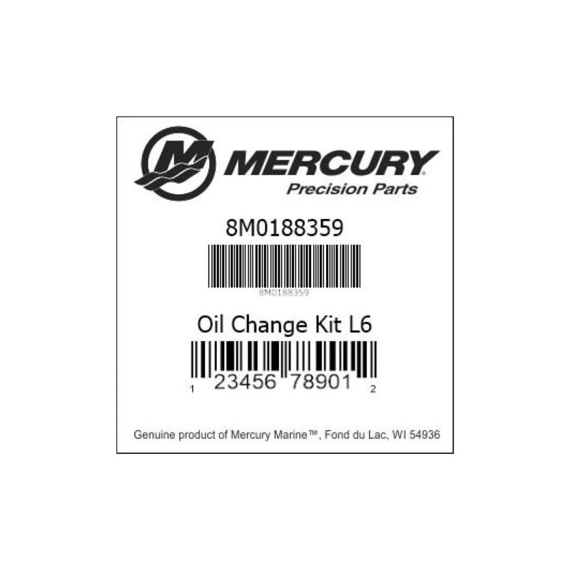 Mercury 200-400HP L6 Verado Oil Change Kit 8M0188359