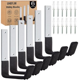 UHBYJM Utility Hooks Heavy Duty,6 Pack Steel Garage Hooks,Utility Hooks Wall Mount for Garage Storage,Ladder Hooks Garden Hooks,Garage Storage Hooks for Bike Garden Hose Garden Tools(6 Medium)