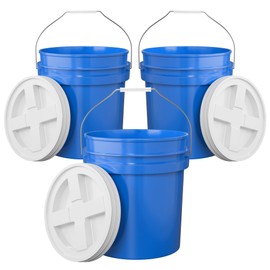 5-Gallon Blue Bucket Pail with Gamma Seal Screw on Airtight Lid, Metal Handles with Plastic Grip for Easy Carrying, Easy Stack and Store, Heavy-Duty 90MIL Extra Durable, Food Grade, BPA Free - 3 Pack