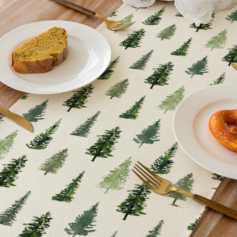 Christmas Tree Table Runner, Green Winter Kitchen Dining Table Decoration