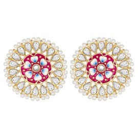 Aheli Elegant Traditional Wedding Festive Wear Faux Kundan Encrusted Floral Enamel Stud Earrings Indian Ethnic Fashion Jewelry Gift for Women