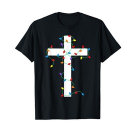 Merry and Bright Christmas Lights Jesus Cross Minimalist T-Shirt