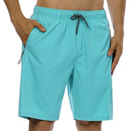 HODOSPORTS - Bañador sin forro para hombre, de secado rápido, de 9 pulgadas, con bolsillos con cierre, para hombre, sin líneas, Lago verde, M