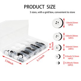 Lilaly 100 pcs Buttons for Crafts Buttons, Button DIY Buttons, Mixed Sewing Buttons, 5 Sizes of Round Mixed Buttons Suitable for for Crafts, Coats, Shirts, Pants, Shorts and More(White & Black)
