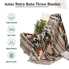 Hopstar Aztec Throw Blanket Navajo Indian Blankets and Throws Boho Western Decor Couch Cover Blanket for Bed Sofa Living Room Beach Travel 51"x71" (Geometry Thicken)