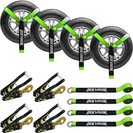 Bolvixor 4 Pack Car Tie Down Straps for Trailers - 2" x 96" - 9900LBS Break Strength - Tire Ratchet Strap with Snap Hooks - Adjustable Wheel Straps for Hauling UTV, SUV, Truck, Any Cars