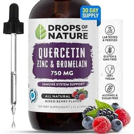 Drops Of Nature Quercetin with Bromelain & Zinc Liquid Drops -750mg Mixed Berry Flavor