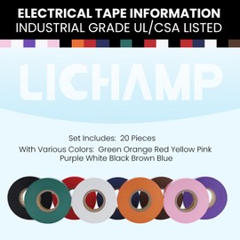 Lichamp 20-Pack Colored Electrical Tape Waterproof, 3/4 in x 66ft, Industrial Grade UL/CSA Listed High Temp Electrical Tape Colors Electric Super Vinyl, 2075C1
