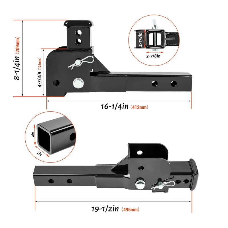 KUAFU 2" Folding Hitch Adapter Compatible with 2 Inch Trailer