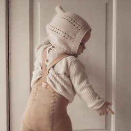 Hoasy Organic Cotton Knit Baby Hat Girls boy Weather Knitted Hollow Handmade Kids elf Bonnet Size M (US, Age, 12 Months, 3 Years, Sand)