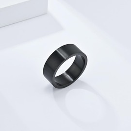 INRENG Mens Womens Stainless Steel Ring Fashion Cool Plain Band Matte Brushed Finish Flat Top 8mm Black Size 13
