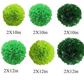 12pcs 10in 12in Paper Pom Poms Tissue Paper Flower Green Kit Hanging Paper Flower Balls Wedding Party Flower Decorations DIY Art Craft Blooms for Birthday Baby Shower Nursery Decor