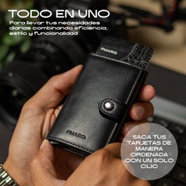 PMARQ Card Holder for Men and Women with Button Closure, Minimalist Wallet, Credit Card Holder (RFID Protection), Banknotes and Coins, black, Minimalist