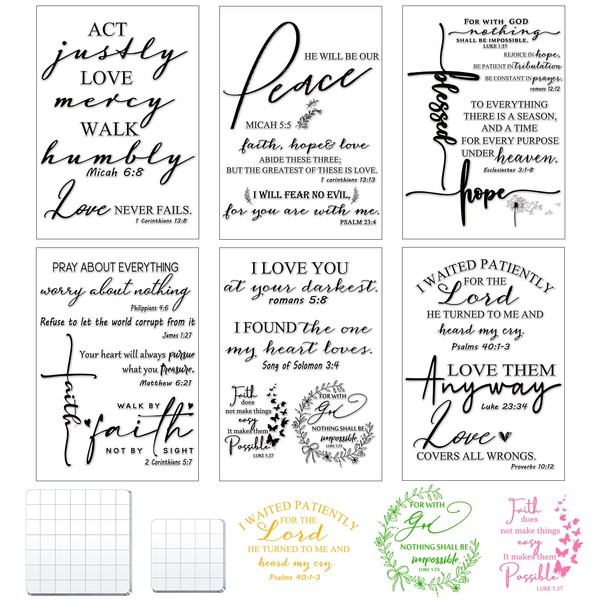 8 Pcs Christian Bible Verse Clear Rubber Stamps for Crafting,