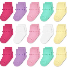 GENTABY Baby Girls Socks Toddler Frilly Cotton Pink, White, Yellow Multicolor Soft Elastic School & Dance 15 Pairs for 4-6 Years