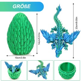 3D Printed Dragon Egg, Movable Winged Dragon and His Egg, Realistic Any Bend Dragon Egg with Dragon for Holiday Decoration, Birthday Gifts, Adults, Children Gifts (Turquoise)