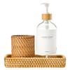 MaisoNovo Rattan Bathroom Set - Clear Countertop Dispenser, Toothbrush Holder