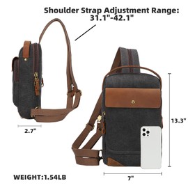 KL928 Canvas Sling Bag for Men Women, Casual Crossbody Backpack Travel Shoulder Daypacks Rucksack, Black