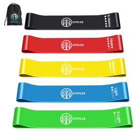 FitFlex Resistance Loop Bands Set of 5 - Natural Latex, Multi-Color, Various Resistance Levels for Strength Training, Physical Therapy, Home Workout