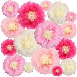 EVERMARKET 16 Pieces Paper Flower Tissue Paper Chrysanth Flowers DIY Crafting for Wedding Backdrop Nursery Wall Decoration -Multicolor Paper Flower
