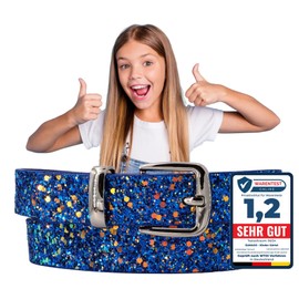 Eanago Glitter Children's Belt 'Ice Crystal' for Girls (Nursery and Primary School Children, 5-9 Years, Hip Circumference 57-72 cm), Belt Size 65 cm - blue, size: 65