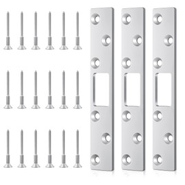 Deadbolt Strike Plate-6 Inch Door Strike Plate-Extended Strike Plate for Heavy Duty Residential Door Deadbolt Strike Armor (Silver)- 3 Pack