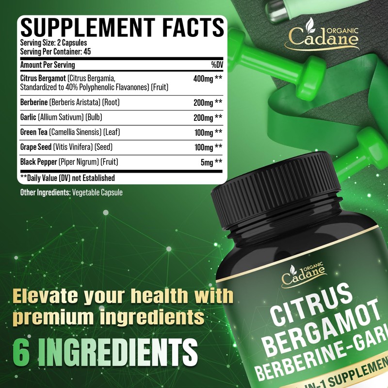 Cadane Citrus Bergamot Supplement with Berberine, Garlic, Green Tea, Grape