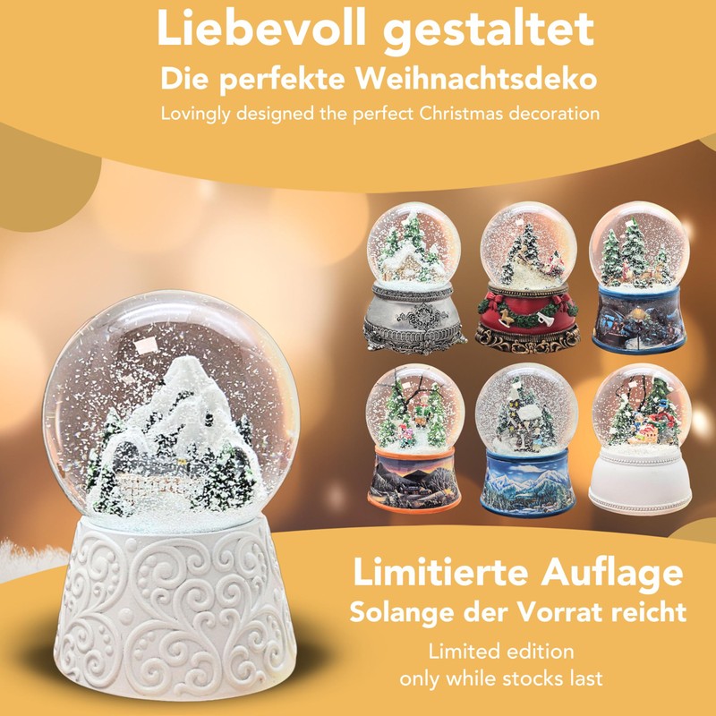 Snow Globe Christmas Music Box | Snowy Mountains with Bridge